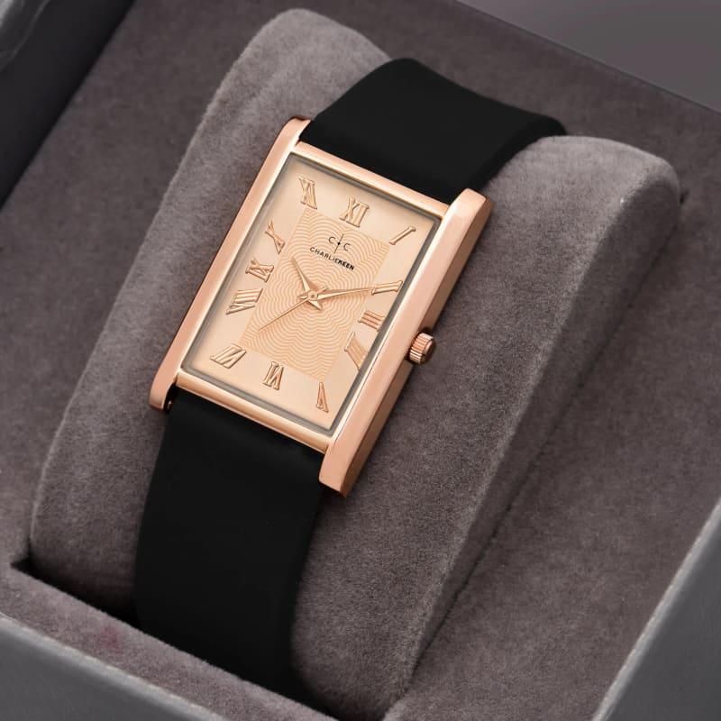 CHARLIEKEEN Rose Gold Square Dial Watch with Black Soft Silicone Strap Analog Watch - For Men CC-GSQ004-RG-CPR