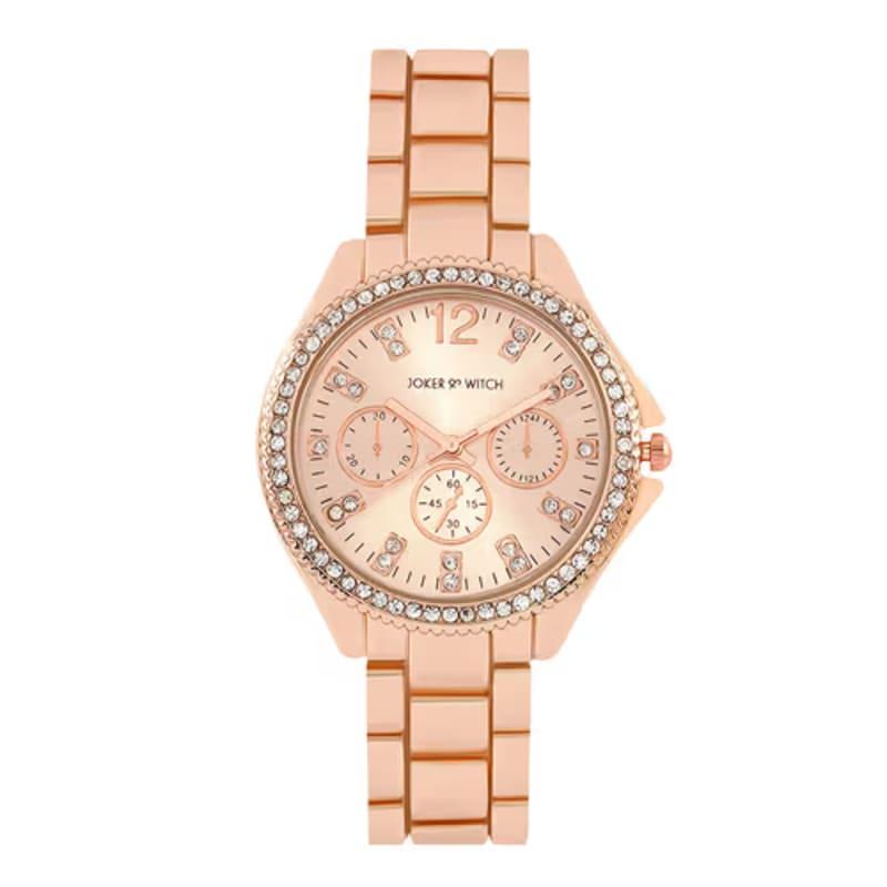 Joker & Witch Women Psalm Watch & Bracelet Gift Set - Rose Gold & White (JWBS898)