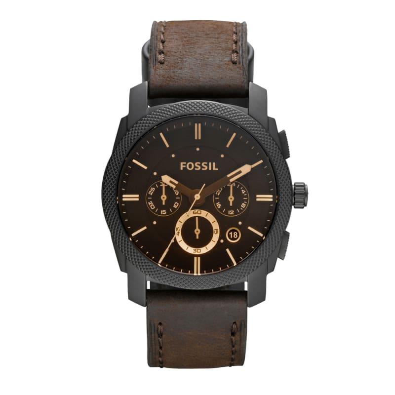 Fossil Men's Machine Chronograph Black Dial Brown Leather Watch (FS4656)