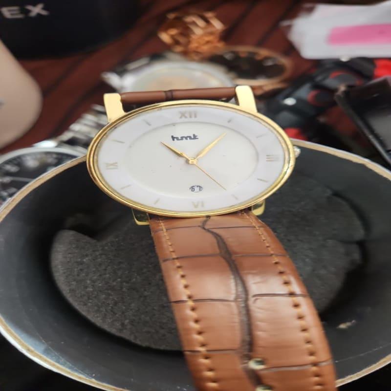 HMT Fashion Gold Analog Watch Brown Leather Strap