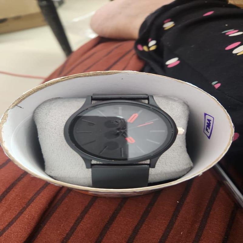 Matte Black Analog Watch Orange Accents