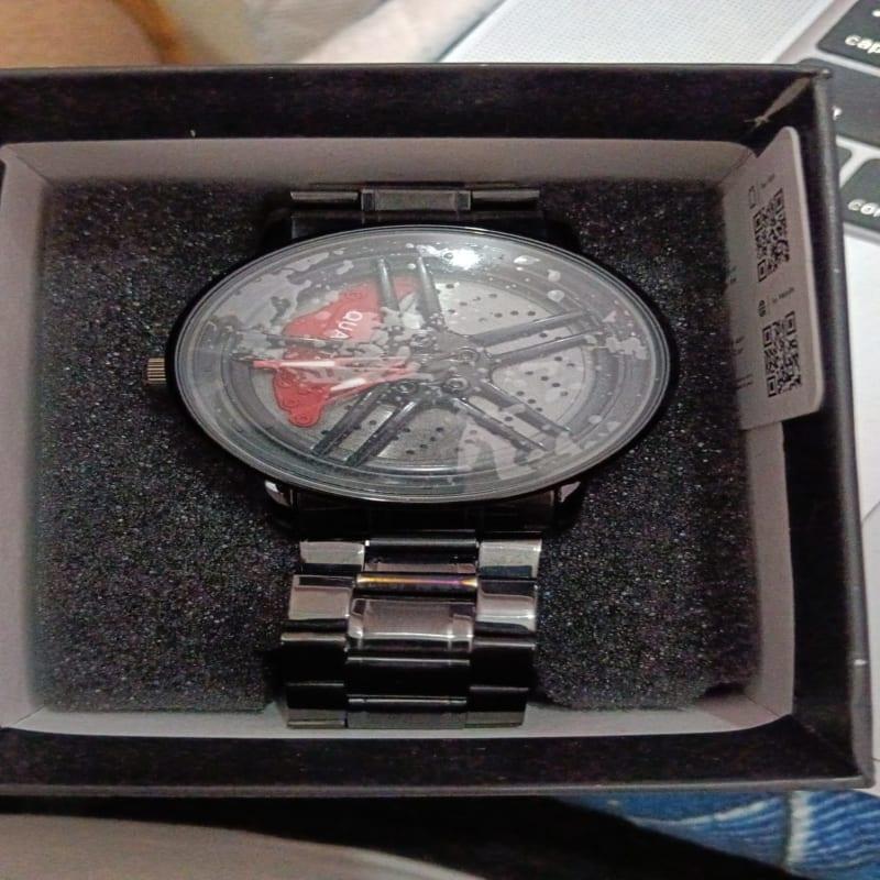 Black Wheel-Rim Sports Analog Steel Watch