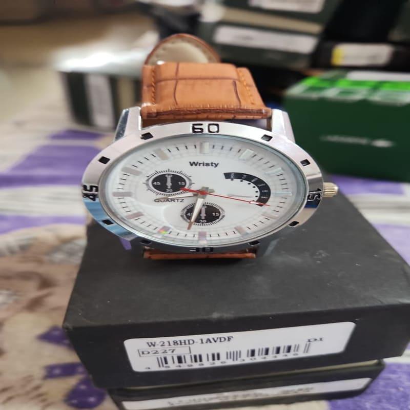 Wristy White Dial Chronograph Brown Leather Watch